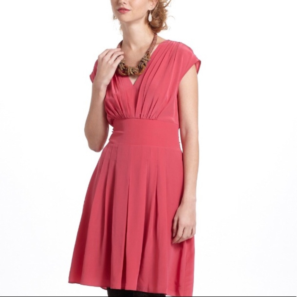 Anthropologie silky pink tie back dress